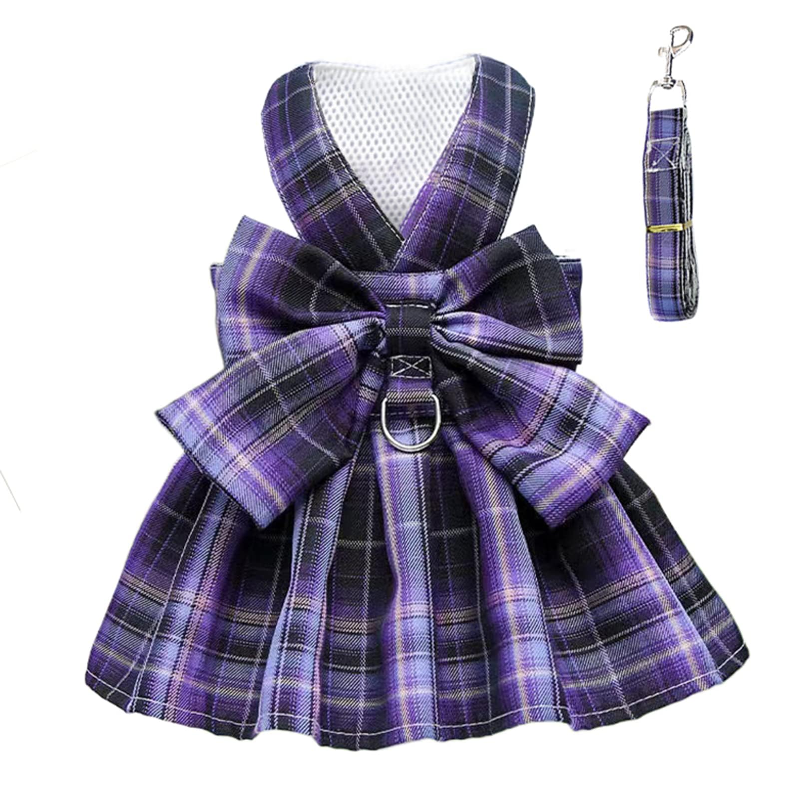 Qpets Dog Cat Dress Dog Skirt Harness with Leash Pet Purple Plaid Bow Tie with Attaching Ring Breathable Polyester Cat Clothes Dog Clothes for Chihuahua Yorkies Small Sized Pet Clothes(Size: S) Qpets Dog Cat Dress Dog Skirt Harness with Leash Pet Purple Plaid Bow Tie with Attaching Ring Breathable Polyester Cat Clothes Dog Clothes for Chihuahua Yorkies Small Sized Pet Clothes(Size: S)